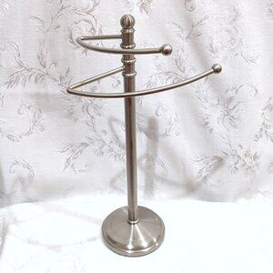 Hand Towel Swivel Stand Holder Freestanding Rotating Silver Metal Bathroom 15"